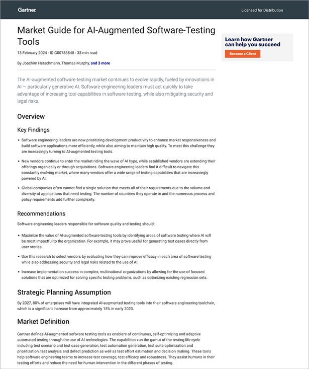 2024 Gartner® Market Guide for AIAugmented SoftwareTesting Tools